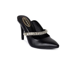 Scoop NYC Women’s Black Rhinestone Slip On Heels Mules Shoes 10 NEW